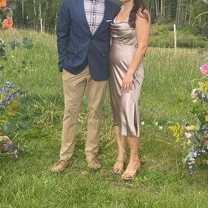 Revelry Bridesmaid Dress - Satin Skye Midi - Taupe (704)